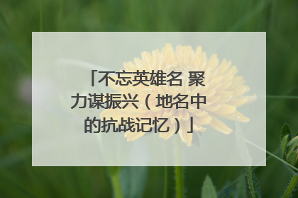 不忘英雄名 聚力谋振兴（地名中的抗战记忆）