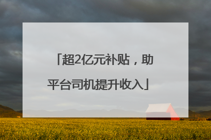 超2亿元补贴，助平台司机提升收入